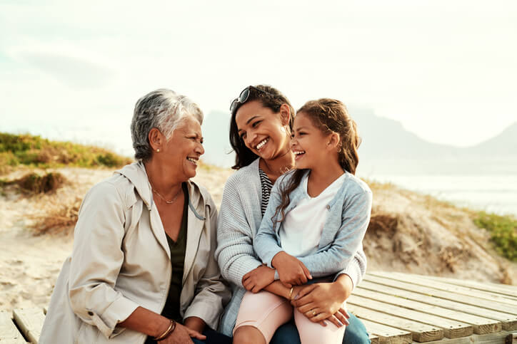 a mother, a daughter and a grandmother sit together