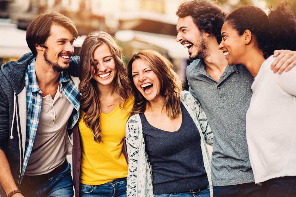 Group of young friends at urban scene