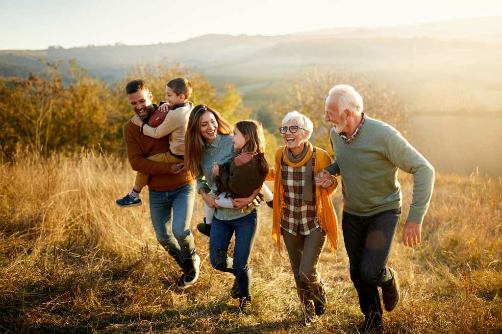 Multigeneration family enjoying the outdoors