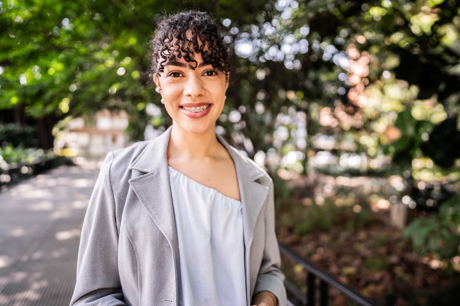 Portrait of a businesswoman in a public park